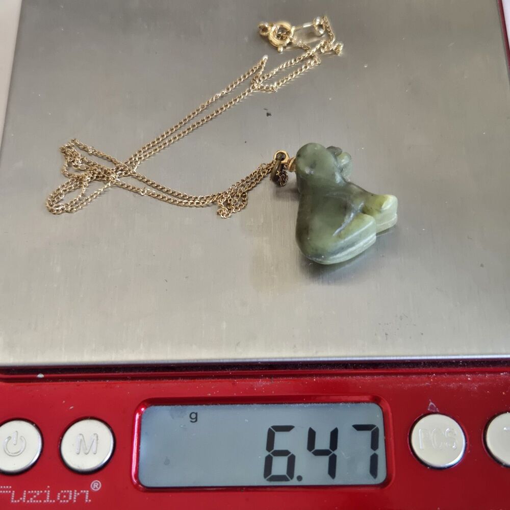 Vintage Carved Nephrite Jade Animal Pendant Necklace 1/20 12K Gold Filled Chain - Picture 13 of 16